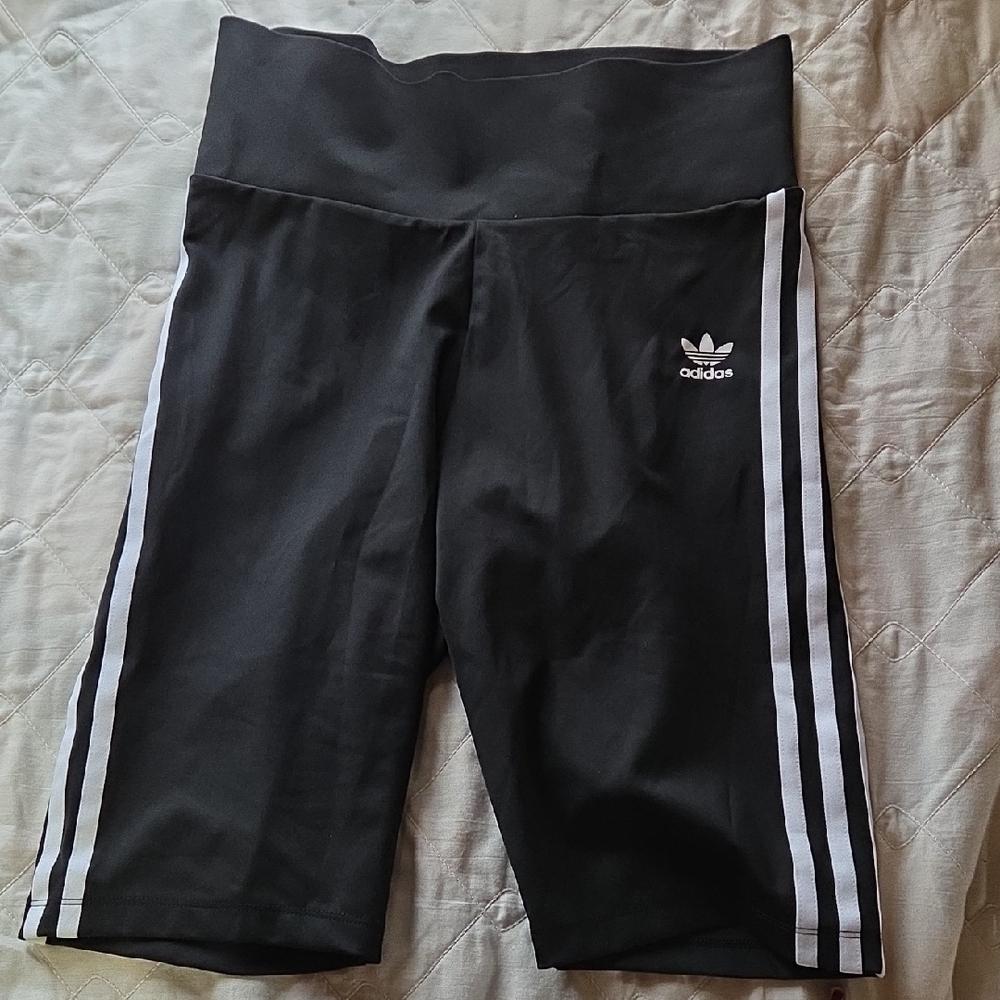 Adidas Womens Tight Black Shorts with White Stripes  Med - Picture 3 of 11